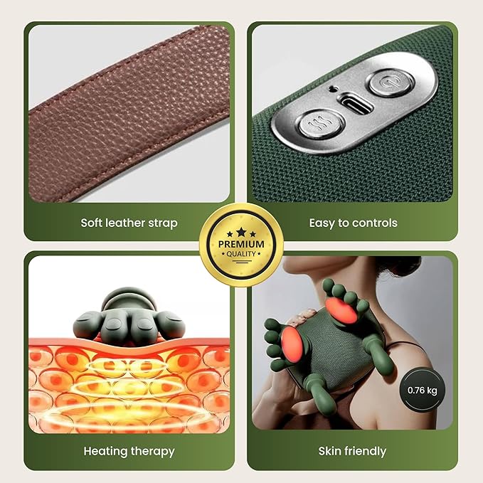 BeFit24 Neck Massager with Heat 4D Deep Tissue Shiatsu Neck Massage Machine for Pain Relief Electric Cervical Shoulder &amp Back Massager with Simulated Human Hand Kneading Muscle Relaxation (Gree
