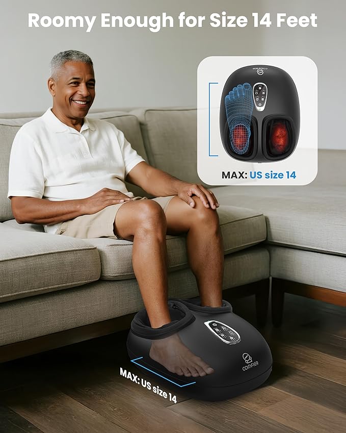 COMFIER Heated Foot Massager for Neuropathy Pain Plantar Fasciitis Electric Feet Massager with Heat Compression Vibration Shiatsu Deep Tissue Relief Foot Heater Massager Large Size 14 for Men