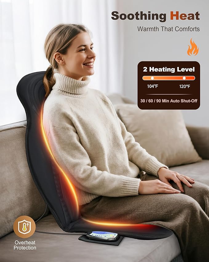 Beleduc Back Massager for Chair with Heat Massage Chair Pad for Pain Relief Massage Seat Cushion with 9 Vibration Motors 3 Heating Areas 30/60/90 Minute Timer Home Office Relaxation