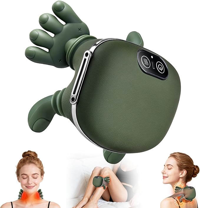 Shoulder and Neck Massager Bionic Heated Massager Neck Massager with Fingers 4D Kneading Massage Simulates a Real Palm Massage for Comfort Relax Muscle Tension (Green)
