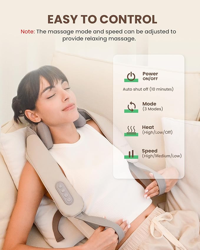 Cordless Neck Massager with Heat FSA Eligible HSA 4D Deep Kneading Neck Shoulder Massager for Pain Shiatsu Back Massager for Shoulder Gifts for Women Men