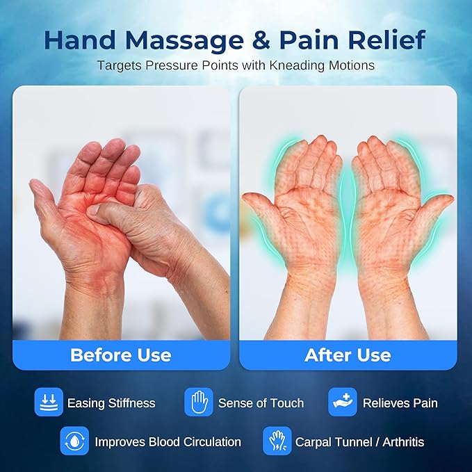 SereneLife Hand Massager with Heat and Compression with Kneading 6 Modes 6 Intensity Levels 3 Timer Settings for Hand Relaxation Stress Relief and Muscle Tension Relief
