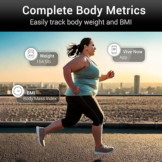 Vive Smart Body Weight Scale (550lbs Capacity) - Heavy Duty Bariatric Digital Scale for BMI - Plus Size Large Display - Bathroom Device for Health Extra Wide Base &amp Smartphone Connectivity