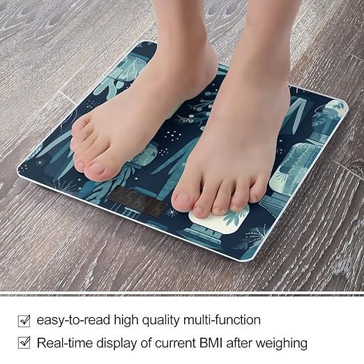 Succulent Plants and Cactus Digital Bathroom Scale for Body Weight with High Precision Digital Weighing Scale with BMI Clear LCD Display and Step-On Measures Weight Up to 180kg
