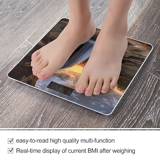 Waterfall at Sunset Digital Bathroom Scale for Body Weight with High Precision Digital Weighing Scale with BMI Clear LCD Display and Step-On Measures Weight Up to 180kg