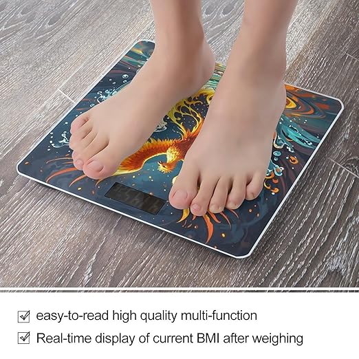 Fire and Water Phoenix Scale for Body Weight Sturdy Tempered Glass Weighing Scales with LCD Display Accurate Digital Bathroom Scale Convenient Body Fat Smart Scales Easy Read