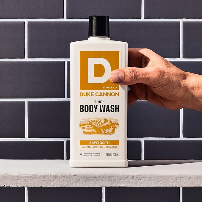 Duke Cannon THICK Body Wash for Men – Sawtooth Alpine Air &amp Cedarwood Scent 3X Thicker Formula Mineral-Enriched Exfoliation Sulfate &amp Paraben Free 18 oz (Pack of 3)