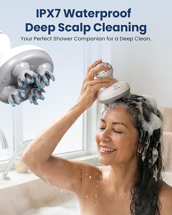 COMFIER Electric Cordless Hair Scalp Massager with Kneading 84 Massage Nodes Handheld Portable Head Scratcher Massager for Hair Growth Deep Clean and Stress Relax Gifts for Men Dad