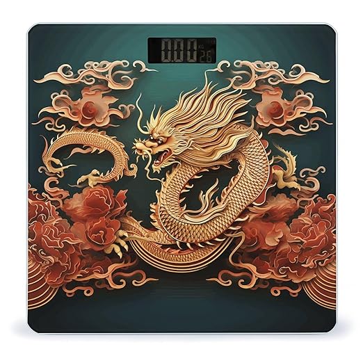 Dragon Chinese Background Scale for Body Weight Anti-Slip Tempered Glass Digital Bathroom Scales Clear LCD Display Weighing Scale Safe Rounded Corners Smart Scales