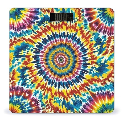 Color Tie Dye Bathroom Scale Automatic Power On/Off Body Scales LCD Backlight Display Square Digital Scale Rounded Corners Bathroom Scales for Home Bedrooms