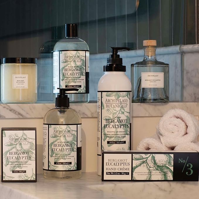 Archipelago Botanicals Bergamot Eucalyptus Body Wash Rejuvenating and Hydrating Daily Wash Made with 100% Natural Fragrance Made without Parabens Phthalates and GMOs (33 oz)