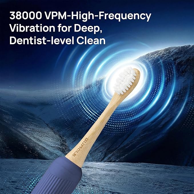 Bamboo Electric Toothbrush for AdultsSonic Electric Toothbrush with 4 Bamboo Heads Soft Castor Oil Bristles 5 Modes Smart Timer Sonic Technology IPX7 Waterproof 70-Day Battery Life-Navy