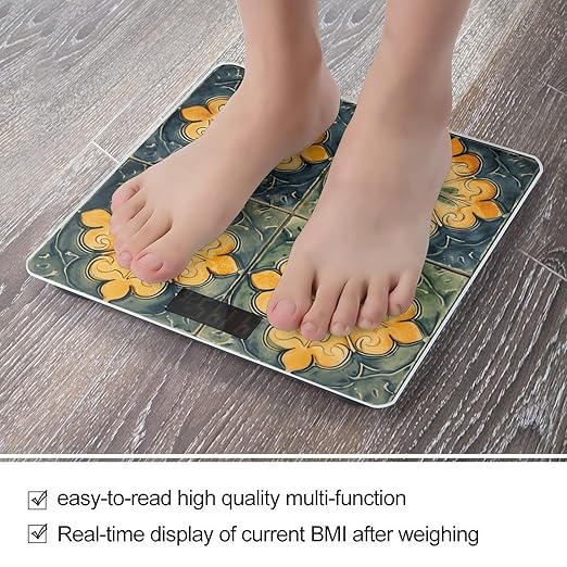 with Orange Pattern Scale for Body Weight Accurate Digital Bathroom Scale Toughened Glass High Precision Scales Smart Weight Scales with Large LCD Backlight Display Weighing Machine