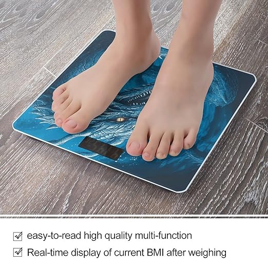 Dragon Cool Blue Bathroom Scale for Body Weight Bathroom Weighing Scale with Backlit LCD Display Highly Accurate Measures Weight Up to 180kg