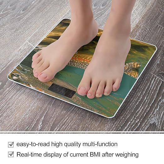 Digital Bathroom Scale for Body Weight Scale with Bright LCD Display High Accuracy Step-On Technology Auto On/Off Brook Trout Fly Fishing Digital Scales 400 Lbs /180kg