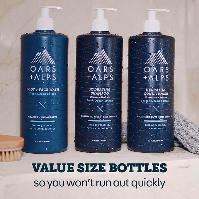 Oars + Alps Body Wash for Men Mens Body Wash &amp Face Cleanser with Vitamin E &amp Antioxidants Moisturizing Paraben &amp Sulfate Free Cleanser Fresh Ocean Splash 32oz