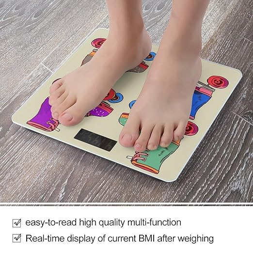 Retro Colorful Roller Skates Weight Scale Digital Electronic Scales Bathroom Scale Larg LCD Backlight Display High Precision MeasurementsTempered Glass
