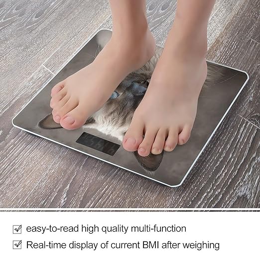 Beautiful Siamese Cat Bathroom Scale for Body Weight LCD Display Digital Bathroom Scale Tempered Glass Bathroom Weight Scales Fashion Smart Scales for Home Bedroom 400 Lb