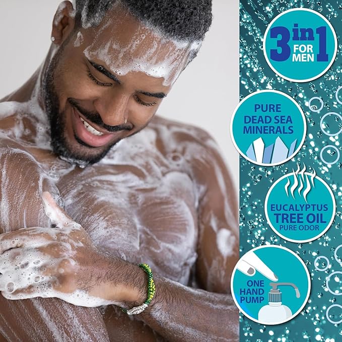 Dead Sea Collection Eucalyptus Mint Men’s Body Wash – 3 in 1 Body Wash for Men for Hair Face &amp Body – Moisturizing Shower Gel with Dead Sea Minerals – Pack of 2 (33.8 fl oz each)