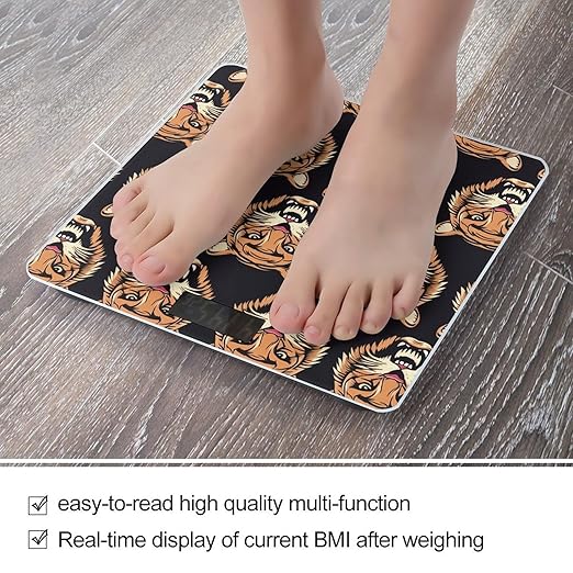 Tiger Head Pattern Bathroom Scale for Body Weight LCD Display Digital Bathroom Scale Tempered Glass Bathroom Weight Scales Fashion Smart Scales for Home Bedroom 400 Lb