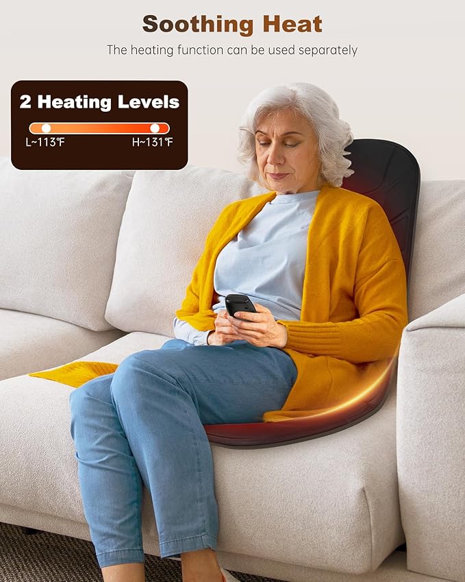 Snailax Back Massager with Heat Massage Seat Cushion with 10 Motors Massage Chair Pad for Home Office Use 5 Modes &amp 3 Intensity Levels 2 Heat Settings with 30-60-90 Mins Timer Gifts for Him H
