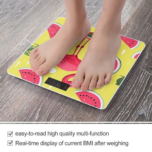 Pink Flamingo and Watermelon Scale for Body Weight Highly Accurate Digital Bathroom Body Scale Digital Bathroom Scales for People Anti-Slip Large LCD Display Smart Scales