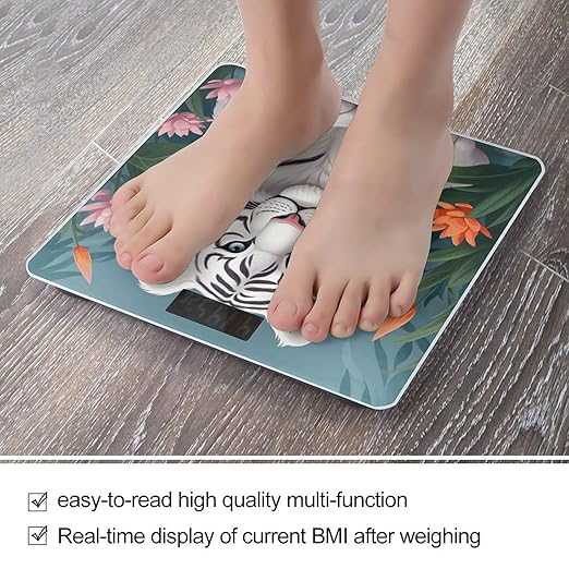 Cute White Tige Bathroom Scale Weight Scale for Body WeightHighly Accurate Digital Weighing Machine Clear LED Display Digital Bathroom Body Scale 400lb/182kg