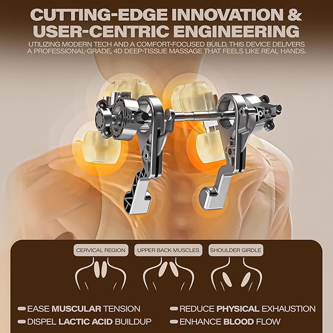 Rechargeable Chordless Shiatsu Neck Back &amp Shoulder Massager with Heat - 4D Kneading Deep Tissue Muscle Massager for Pain Relief Full Body Use Unisex Gifts for Dad Mom Husband Friends