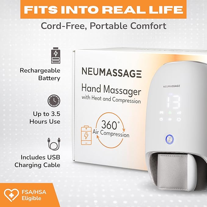 Hand Massager with Heat Cooling and Compression | Full-Hand and Wrist Coverage with Touchscreen &amp Palm Roller | Daily Massage at Home Office or Travel