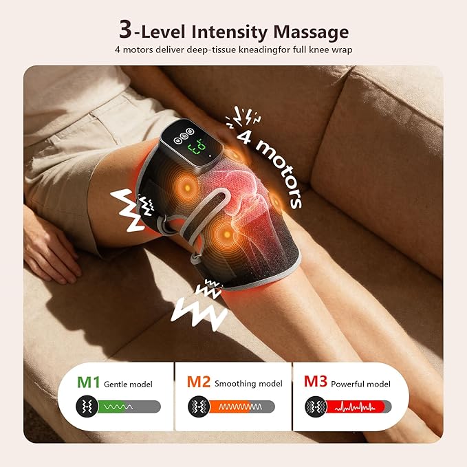 3-in-1 Red Light Therapy Knee Brace with 4 Vibration Massage Areas 5000mAh Rechargeable Heated Knee Massager 660nm&amp850nm Infrared Light Therapy Heated Device for Knee Elbow Shoulder Pain Relief