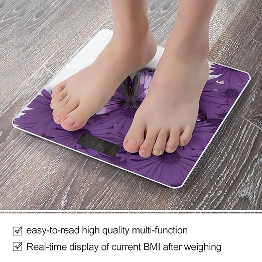 Purple ButterflyScale for Body Weight with LCD High Precision Weighing Scales Fashion Sturdy Tempered Glass Weight Scales Easy-to-Read Digital Bathroom Scale for Daily 400lb