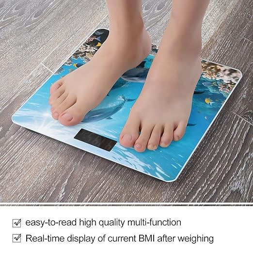 Cute Dolphins Weight Scale Cute Bathroom Scale for Body Highly Accurate Digital Weighing Machine for People Compact LCD Display Scales with Sturdy Toughened Glass Scales