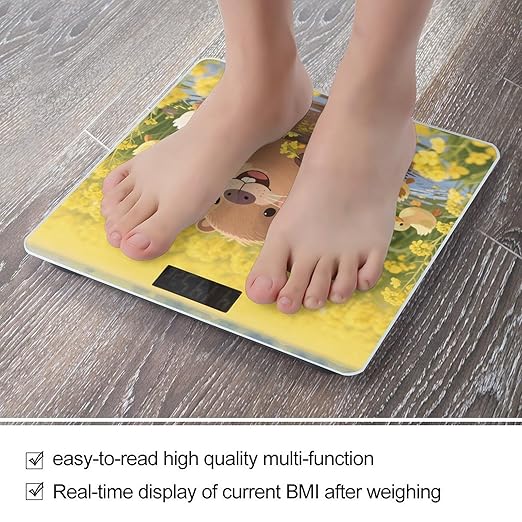 Digital Bathroom Scale for Body Weight Scale with Bright LCD Display High Accuracy Step-On Technology Auto On/Off Cute Capybara Digital Scales 400 Lbs /180kg