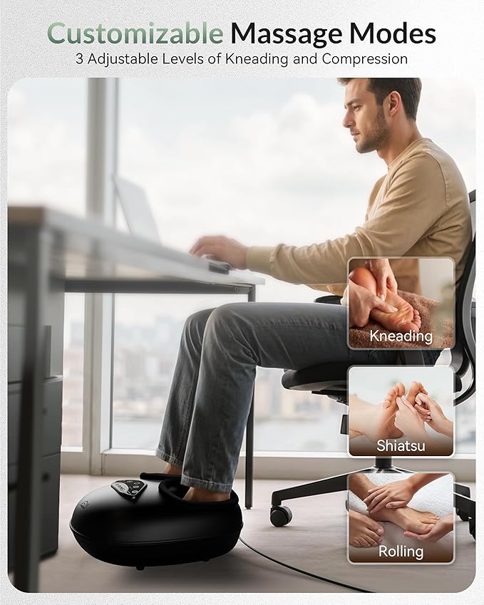 Snailax Shiatsu Foot Massager with Heat Deep Kneading Rolling Compression Feet Massager for Plantar Fasciitis Neuropathy 3 Heating Levels3 Timer Option Fits Size up to 14“ Gifts for MenWomen