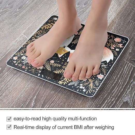 Love Cartoon Fox Scale for Body Weight Precision Bathroom Weighing Scales with Back Lit LCD Display Sturdy Tempered Glass Body Weight Scales Digital Bathroom Scale 400lb