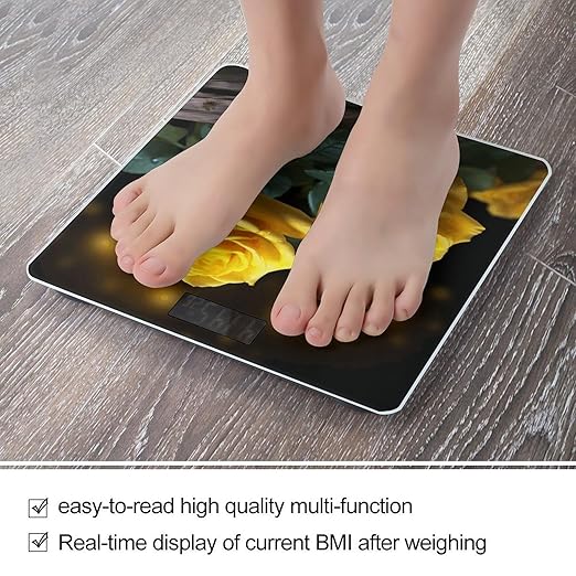 Beautiful Yellow Roses Bathroom Scale Weight Scale for Body WeightHighly Accurate Digital Weighing Machine Clear LED Display Digital Bathroom Body Scale 400lb/182kg