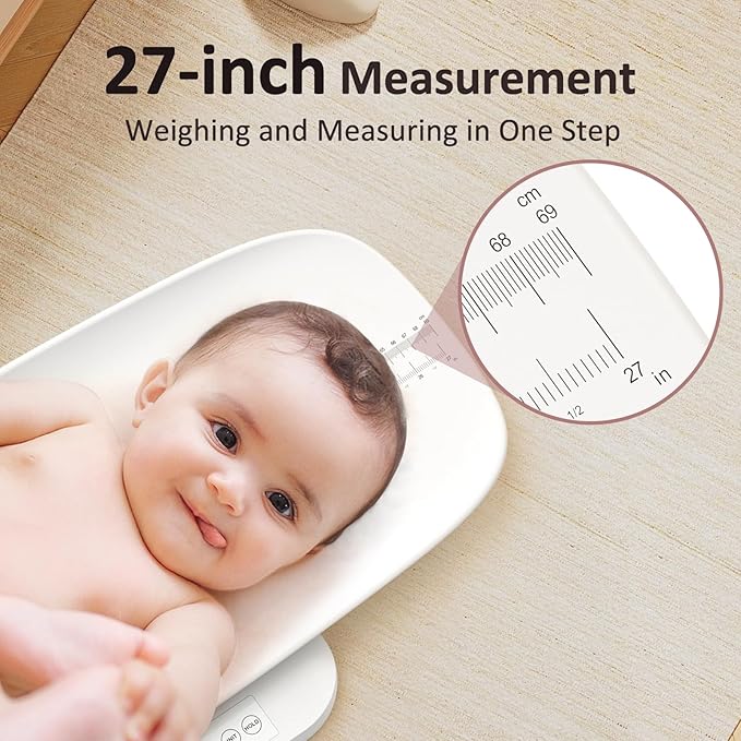 Baby Scale Multifunctional Baby Weight Scale Pet Scale for Puppy Cat Adult Scale Up to 330lbs Accurate Digital Scale with Hold Function 27-inch Height Measurement 5 Units LED Screen