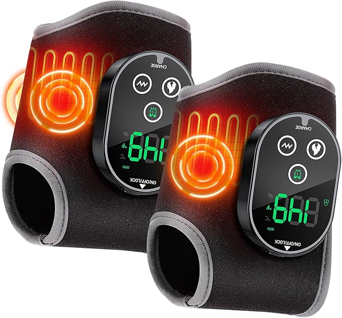 Ankle Massager Cordless Ankle Heating Pad with Massage Foot Massager with Heat 3000mAh Rechargeable 4 -Level Heats Foot Heating Pad for Sports/Work/Travel (Black)