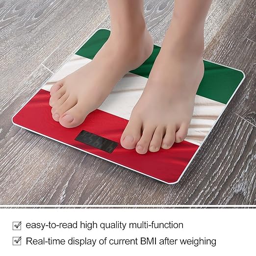 Italy Flag Digital Bathroom Scale for Body Weight with High Precision Digital Weighing Scale with BMI Clear LCD Display and Step-On Measures Weight Up to 180kg