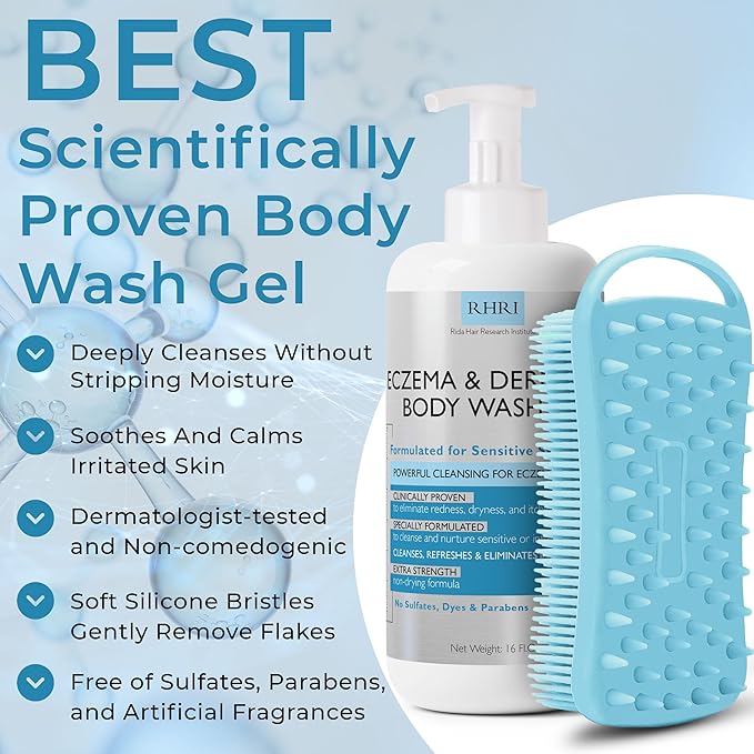 Eczema Body Wash | Eczema Treatment | Gel Cleanser For Eczema Prone Skin | Soothes Dryness &amp Itching Gentle On Eczema &amp Dermatitis Sulfate-Free With A Free Scrubber Brush