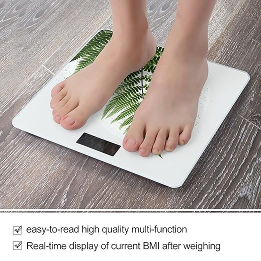 Natural Plant Silhouette Fern Leaf Scale for Body Weight Accurate Digital Bathroom Scale Toughened Glass High Precision Scales Smart Weight Scales with Large LCD Backlight Display Weighing Machine