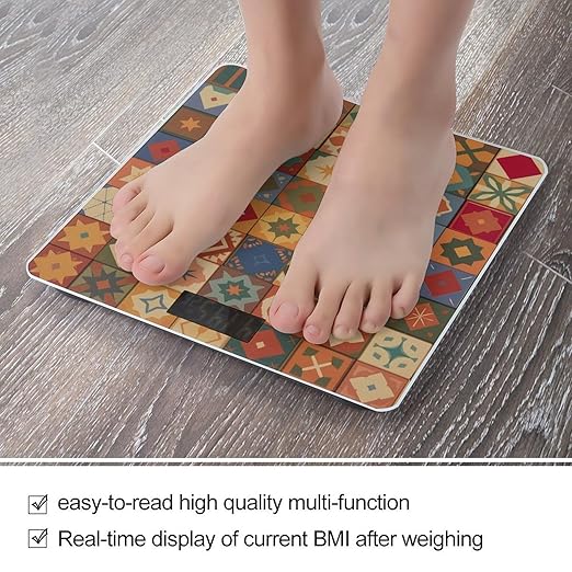 Group of Moroccan Geometric Scale for Body Weight Accurate Digital Bathroom Scale Toughened Glass High Precision Scales Smart Weight Scales with Large LCD Backlight Display Weighing Machine