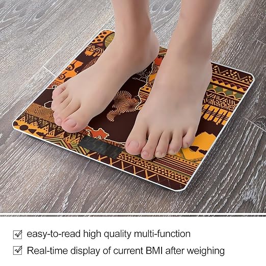 African Map Ethnic Pattern Scale for Body Weight Highly Accurate Digital Bathroom Scale Sturdy Tempered Glass Weighing Scales with LCD Display Fashion Body Fat Smart Scales 400lb