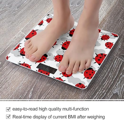 Men's Fashion Automatic Switch Digital Bathroom Weighing Scale Smart Scale Red Black Dots Ladybugs Pattern