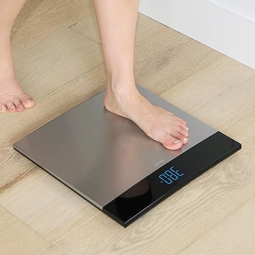 Escali Extra Large Stainless Steel Digital Electronic Bathroom Scale for Body Weight with Extra-High Capacity of 440 lb Batteries Included