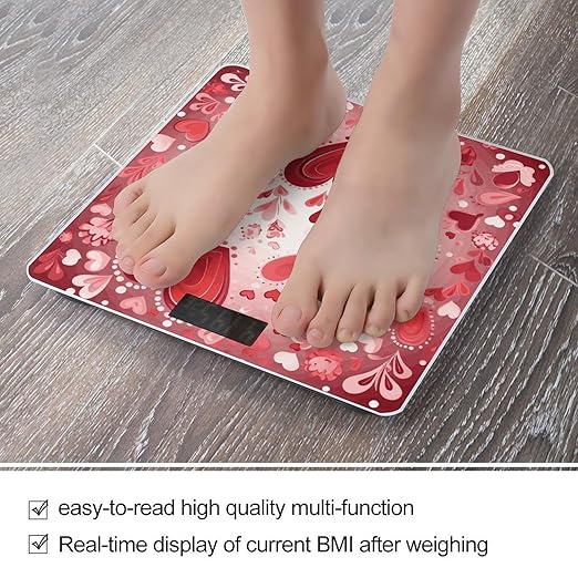 Valentine Pattern Weight Scale Large Bathroom Scales Digital Weight with Bright LED Display Non Slip Automatic Weighing Scale Fashion Weighing Machine for Body