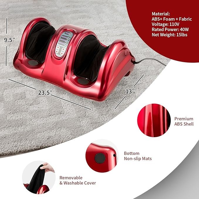 KOTEK Foot Massager Machine Shiatsu Foot &amp Calf Massager w/ 3 Massage Modes Remote Control Electric Deep Kneading Rolling Scraping Massage for Leg/Arm/Ankle Increase Blood Circulation (Burgund