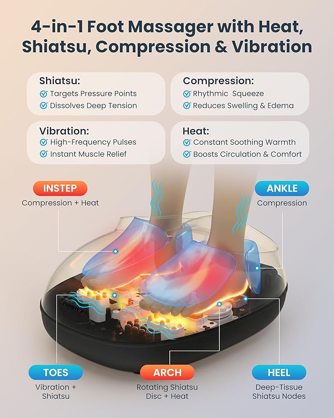 COMFIER Heated Foot Massager for Neuropathy Pain Plantar Fasciitis Electric Feet Massager with Heat Compression Vibration Shiatsu Deep Tissue Relief Foot Heater Massager Large Size 14 for Men