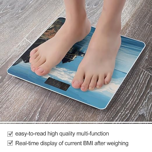 Lake Geneva Switzerland Bathroom Scale for Body Weight Bathroom Weighing Scale with Backlit LCD Display Highly Accurate Measures Weight Up to 180kg