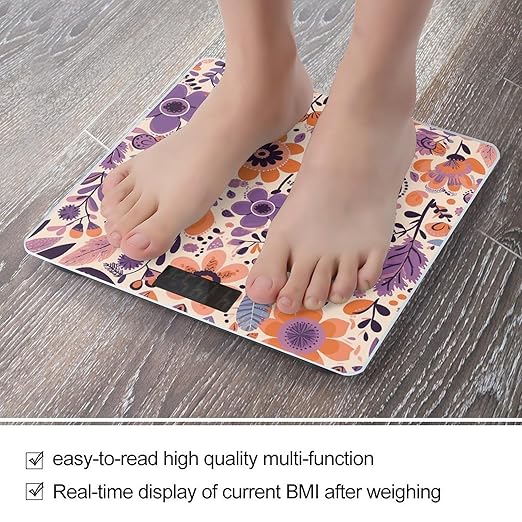 Light Orange Flowers Scale for Body Weight Digital Bathroom Scale Accurate Smart Weight Scales with Large Display Weighing Machine High Precision Scales